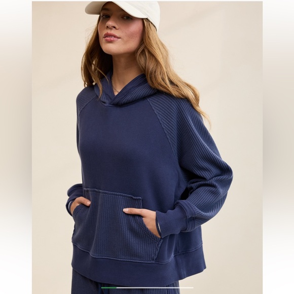 aerie Tops - Aerie Na y Blue Essentials Waffle Hoodie Size Large NWT